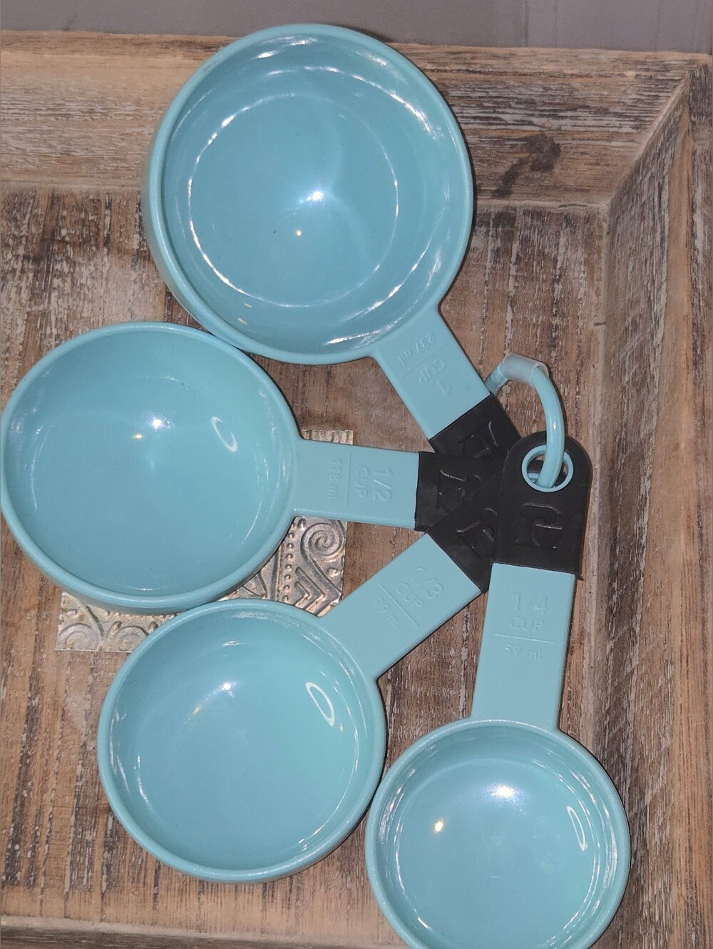 KitchenAid Measuring Cups Set of 4 Aqua Sky Turquoise Blue Soft Grip Handles